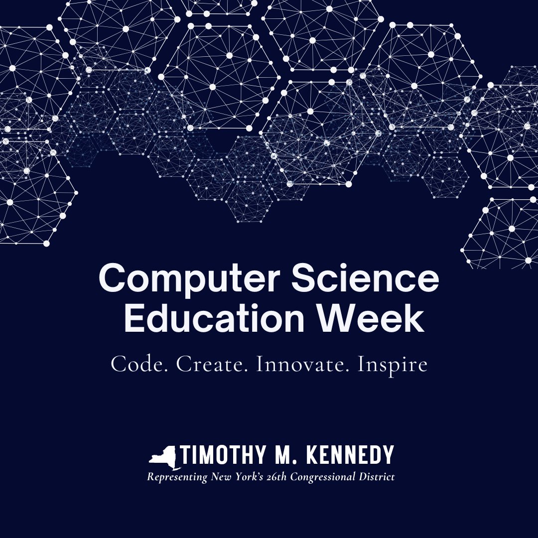 RepTimKennedy's tweet image. Today kicks off #CSEdWeek! Computer science opens doors to innovation and opportunity. I&apos;m proud to support efforts that bring coding, STEM, and opportunities to every student in Western New York. Let’s inspire the next generation of changemakers!