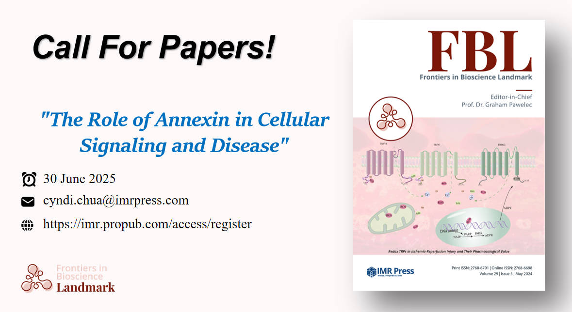 ChuaCyndi2020's tweet image. 🚨 Call for Papers 🚨
We invite you to submit your work on &quot;The Role of Annexin in Cellular Signaling and Disease&quot;! #FBL @Landmark_IMR 
🧬💡

🔗Submission link is: imr.propub.com
💌Contact: cyndi.chua@imrpress.com

#CellularSignaling #Annexin #DiseaseMechanisms