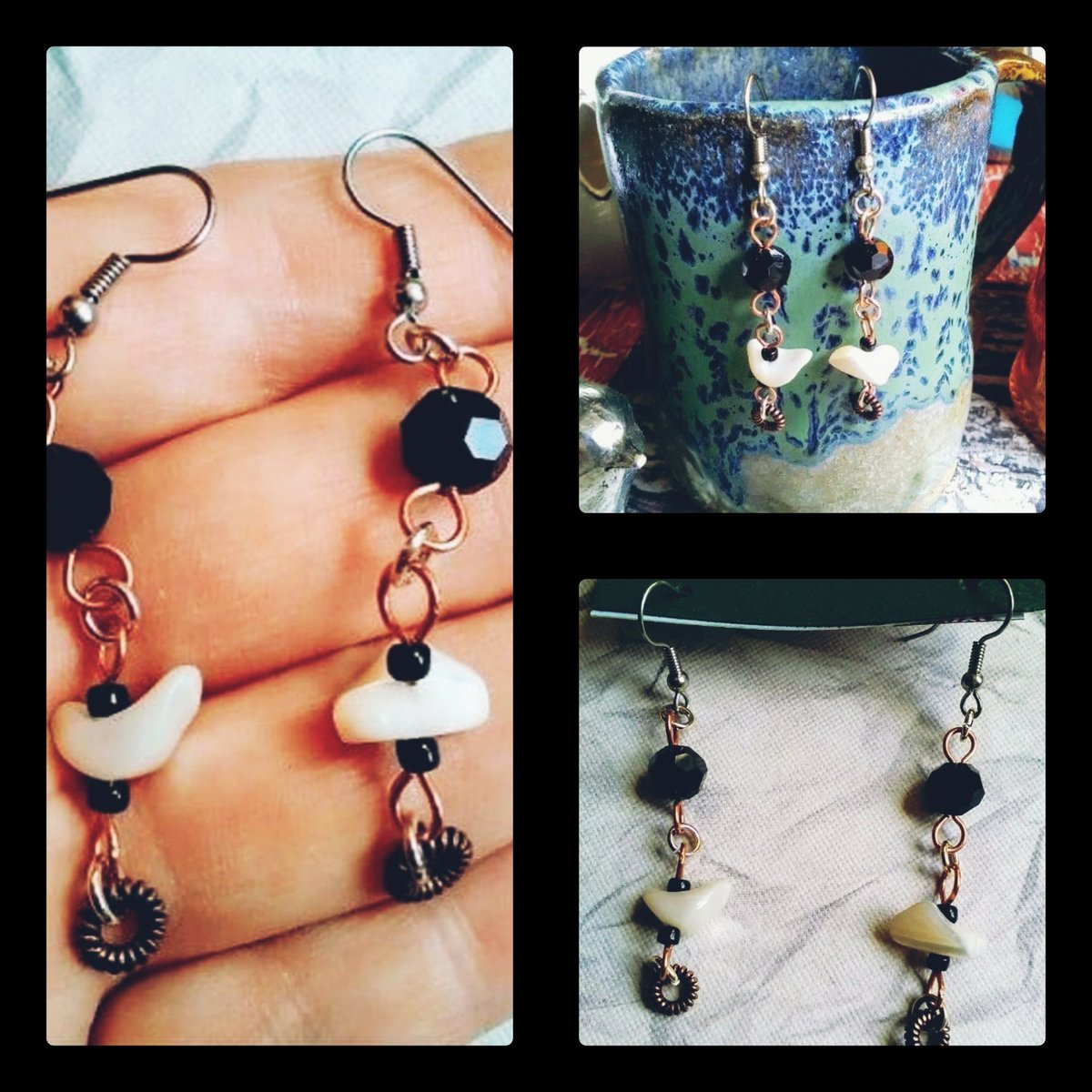 CherokeeDancing's tweet photo. Onyx &amp; Mother of Pearl Shell Earrings🌹#mercari 
https://t.co/68MvscsVpS #handmade #jewelry #onyx #earrings #gypsy #jewellery #HandmadeJewelry #fashion #womensfashion #fashionjewelry #mercariseller #ShopNow #boho #bohochic #hippie #shopsmall #Christmas #original 😍 #earthy #love https://t.co/qSvi2AI6b1