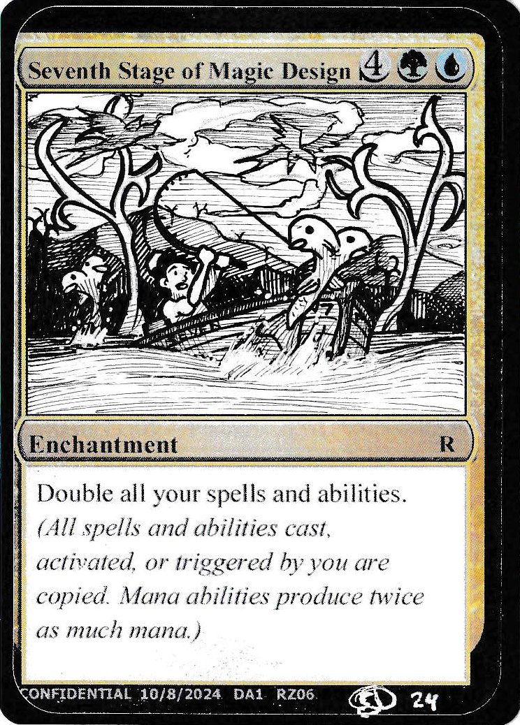 CommanderTavern's tweet photo. Yet another epic set of Unknown Event playtest cards back from the amazing @mlsnArt ! These alters are always chef's kiss! Literally!
I love 7th Stage with the 2-headed fish &amp; 2-headed BoP's. Also, @BWheelerMTG 's card turned out crazy! He's a splinter grinding with rollerblades! https://t.co/SEPoWLufGD