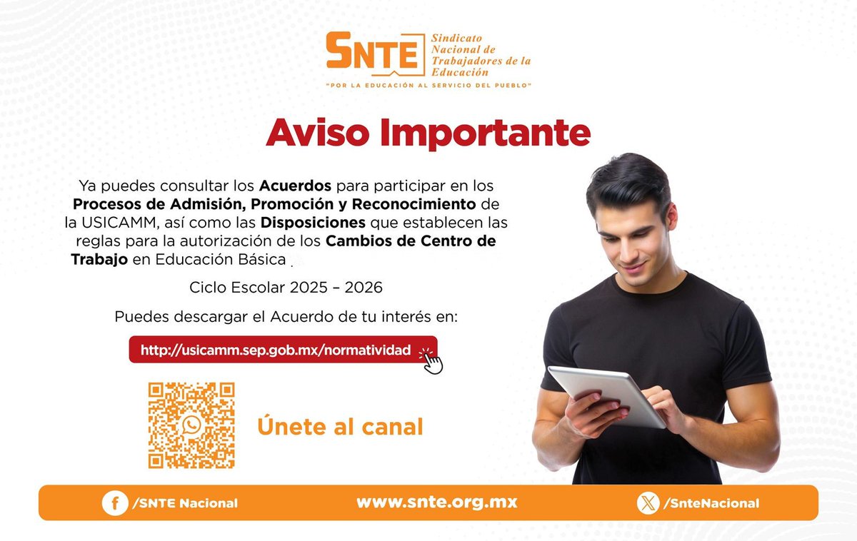 45SNTE's tweet photo. 📢 Aviso Importante

👩🏻‍🏫👨🏻‍🏫Consulta los Acuerdos para Admisión, Promoción y Reconocimiento de USICAMM, y las reglas para Cambios de Centro de Trabajo en Educación Básica. 🏫
Disponibles👇🏼

https://t.co/OK5tBxOEiH https://t.co/euPaokdsTk