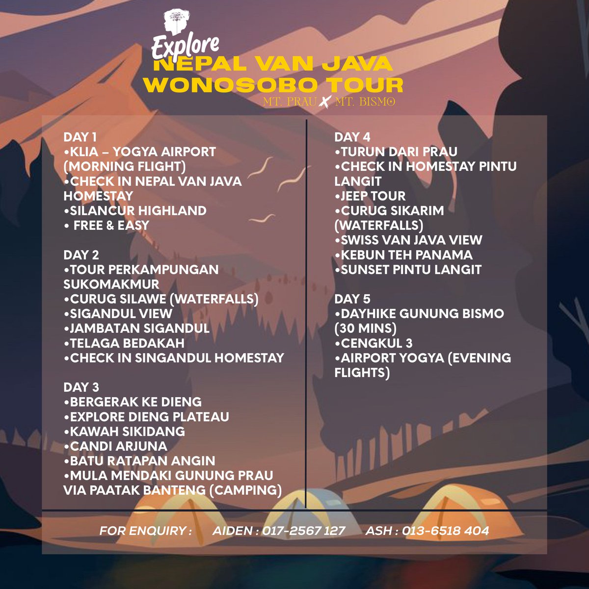 Mulakan detik terakhir Disember 2024 dengan poster untuk yang merindui adventurous bersama Abang Aiden &amp; Kak Ash. Lama rasanya kami berehat, sibuk dengan urusan duniawi sikit. Nah satu trip agak unik dan rare kami buka khas Merdeka kalinih. Terokai keindahan Jawa Tengah.