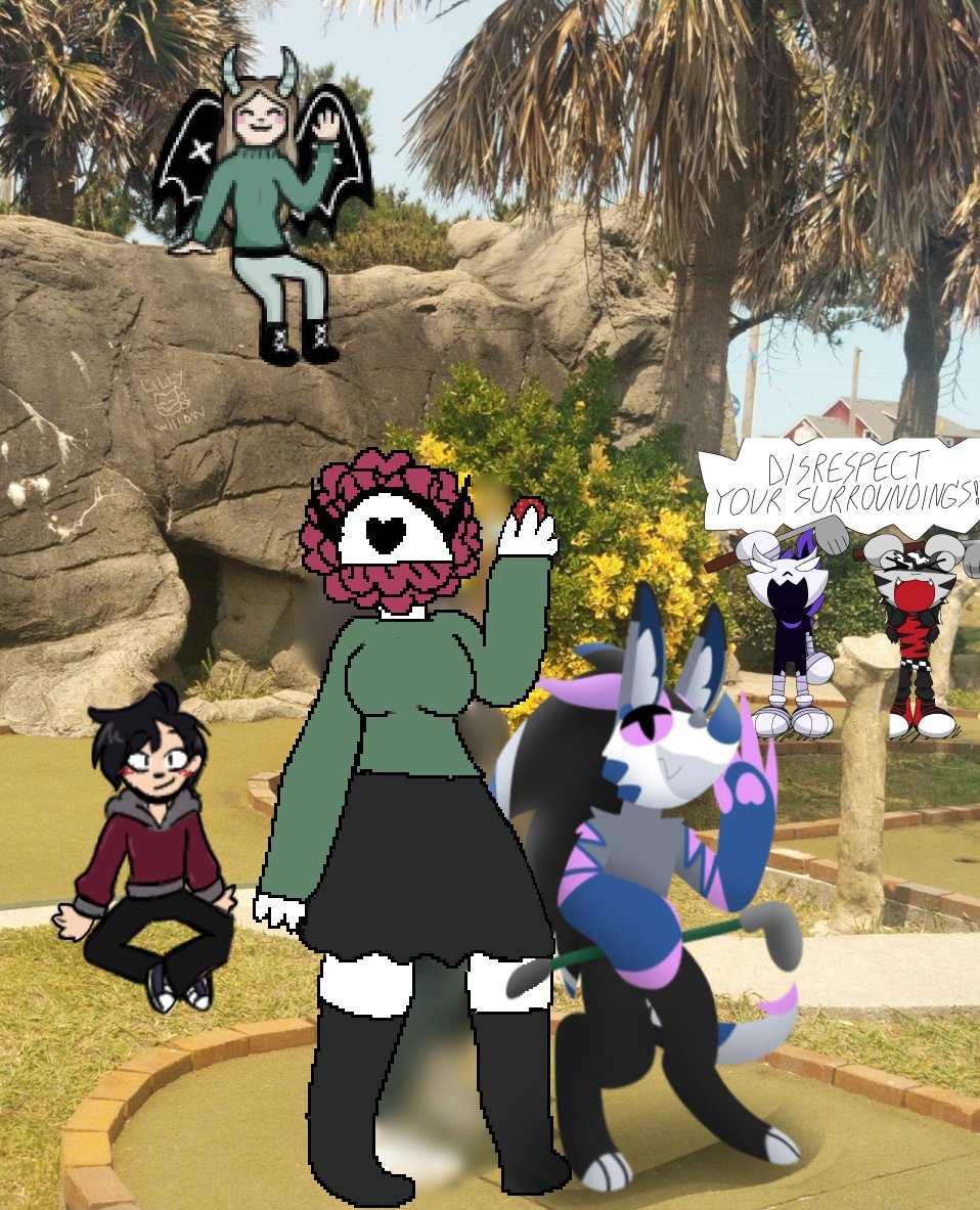 lilly_willow_'s tweet photo. Everyone is having a golf of time with
my friend rayna persona
v's charater
Sugar cube (this is his old design and is drawn by
@Venom_Dutchie)
my friend vemon charaters
#digitalart #artcollab #orginalcharacters #lillyoc #fun #weridcore #funny #liminalspace #golf #enjoying https://t.co/OUHvhY6CtX