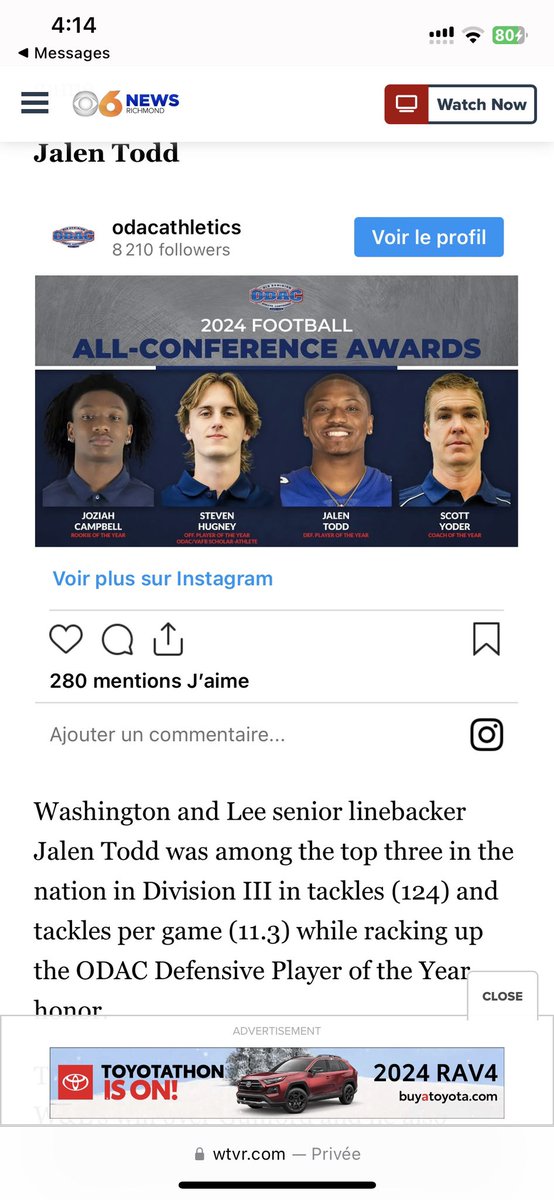 Thankful to be a finalist for the Willie Lanier Award given to the best D2, D3, NAIA college player in Virginia