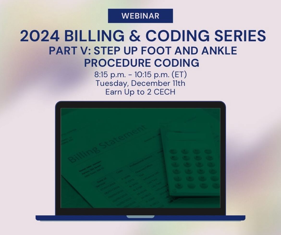 podiatrycollege's tweet image. Register before time runs out!⏰ 

CME Online&apos;s fifth installment of their 2024 Billing &amp;amp; Coding Series taught by Michael Warshaw is in 2 DAYS on December 11th!  Earn up to 2 CECH!

To register, visit: lnkd.in/e7-wz8DE

#Podiatry #BillingAndCoding #FootCare #PodiatryClinic