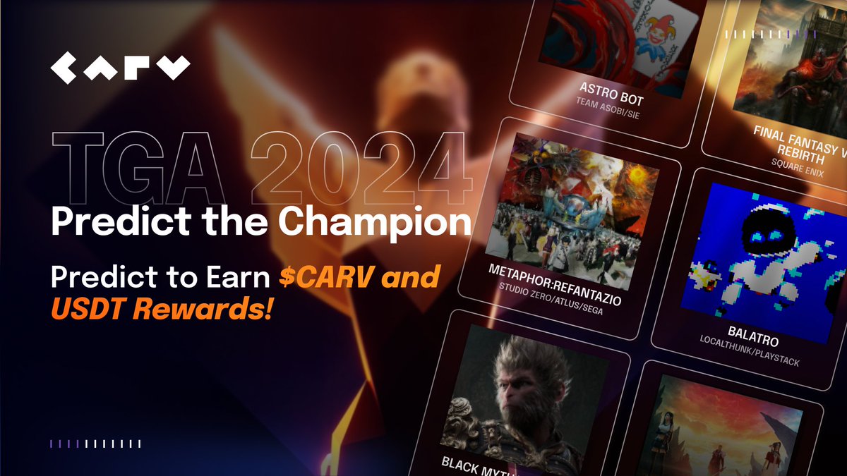 Are you a Predictooor?

Predict the Game of the Year TGA 2024 and win:

• TGA Forecaster Badge
• A share of 200 $CARV
• 30 USDT in TGA Game Credits for 10 lucky winners

How to Participate:

• Follow us and Comment your prediction under this post
• Share your comment URL on