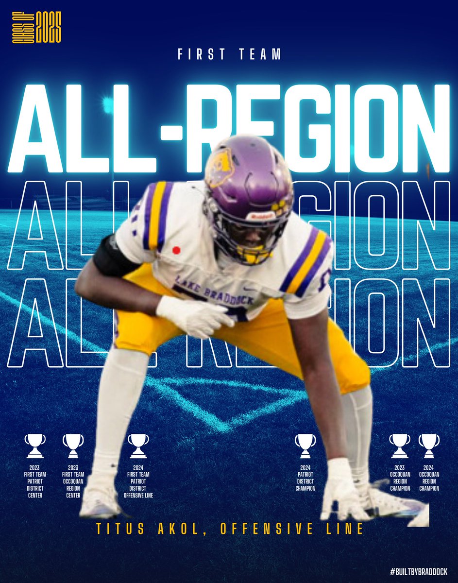 Congratulations first team 6C Occoquan All Region. <a href="/LakeBraddockFB/">Lake Braddock 🏈</a> <a href="/FCPSLBSS/">Lake Braddock SS</a> @bruins_atp <a href="/bruin_boosters/">Bruin Boosters - Lake Braddock</a> <a href="/TitusAkol/">Titus Akol</a>