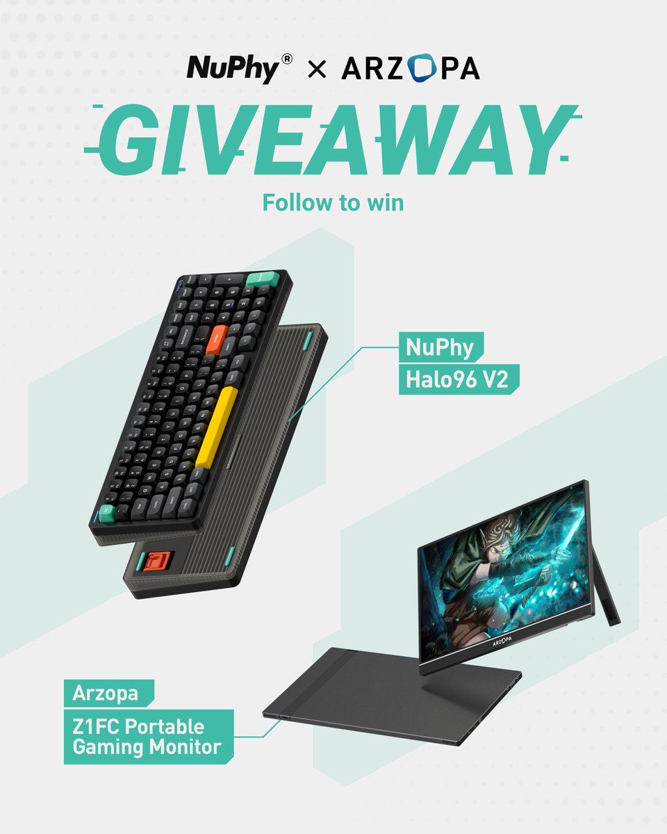 nuphystudio's tweet photo. 🎉ARZOPA x NuPhy Holiday Giveaway!

In the last month of 2024, we’ve partnered with @arzopa to bring you the ultimate setup upgrade!

💡 How to Enter:
1⃣ Follow @nuphystudio & @arzopa
2⃣ Like & RT this post
3⃣ Tag your friends in the comments (the more, the merrier!)

🎁 Prizes:
• NuPhy Halo96 V2 Keyboard *1
• Arzopa Z1FC Portable Monitor *1

👑 Two lucky winners, one amazing prize each!

📅 Dates: from now- 12.16

Don’t miss this chance to end 2024 with a bang, your dream setup is calling!

#Giveaway #SetupGoals #Arzopa #NuPhy