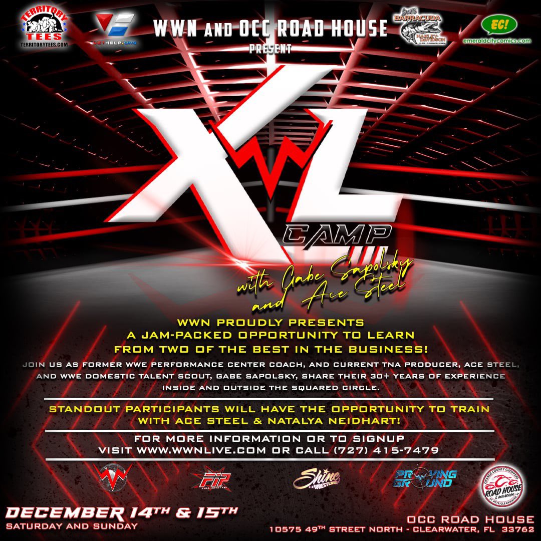 ATTN: Indie Wrestlers….

2025 is almost here. Get ready now!

The 2-day WWN XL Camp is this weekend. Day passes are also available.

This will be the most comprehensive camp since the pandemic.

There will be a surprise guest on Saturday 💓

The WWN XL Camp will include: