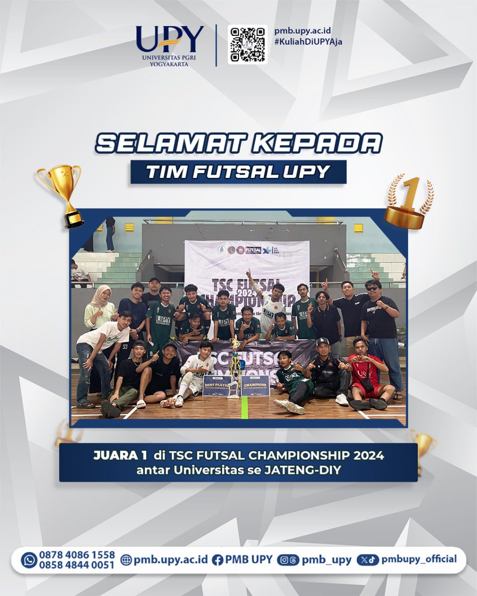 pmbUPY_Official's tweet photo. CONGRATULATION FUTSAL UPY TEAM 🥳🥳
Pengen seperti mereka? Yuk daftarkan diri kamu di UPY dan menjadi mahasiswa prodi Ilmu Keolahragaan 🥳
Jangan lupa follow @ilmukeolahragaanupy
#ikor #ikorupy #prestasimahasiswa #turnamen #turnamenfutsal #pmbupy #ilmukeolahragaan #upy #pmb https://t.co/3MpOsHiUg3