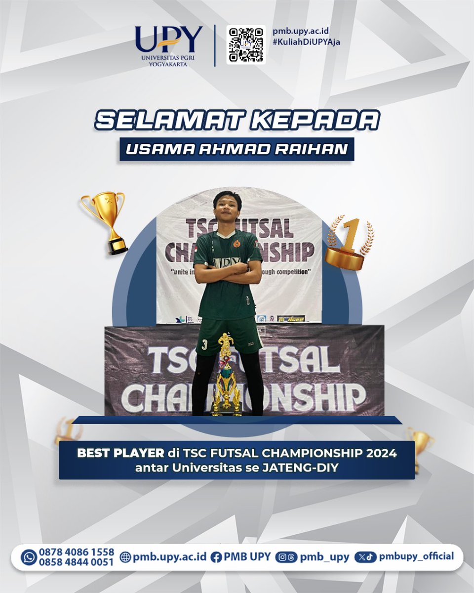 pmbUPY_Official's tweet photo. CONGRATULATION FUTSAL UPY TEAM 🥳🥳
Pengen seperti mereka? Yuk daftarkan diri kamu di UPY dan menjadi mahasiswa prodi Ilmu Keolahragaan 🥳
Jangan lupa follow @ilmukeolahragaanupy
#ikor #ikorupy #prestasimahasiswa #turnamen #turnamenfutsal #pmbupy #ilmukeolahragaan #upy #pmb https://t.co/3MpOsHiUg3