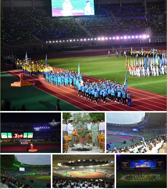 BaHmann2000's tweet photo. 5th National Sports Festival 2024 opens; Chairman of State Administration Council Prime Minister Senior General Min Aung Hlaing addresses inauguration ceremony
#WhatsHappeninglnMyanmar #NationalSportsFestival
@BaHmann2000 https://t.co/W5IHAkDNNs