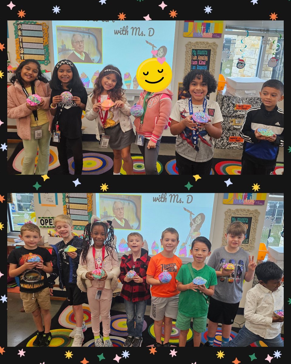 2nd graders have been learning about "3D form".  Through the exploration of Paper Maché &amp; artist Wayne Thiebaud.  Check out these masterpieces and smiles( paper maché 'puffy paint sundaes)😊🩵🎨 <a href="/MrMeligan/">Mr. Meligan</a>  <a href="/BryantElem/">Bryant Elementary</a> <a href="/KatyISDFineArts/">Katy ISD Fine Arts</a> #bengalpride <a href="/MsPatino_2nd/">Jessica Patiño</a>