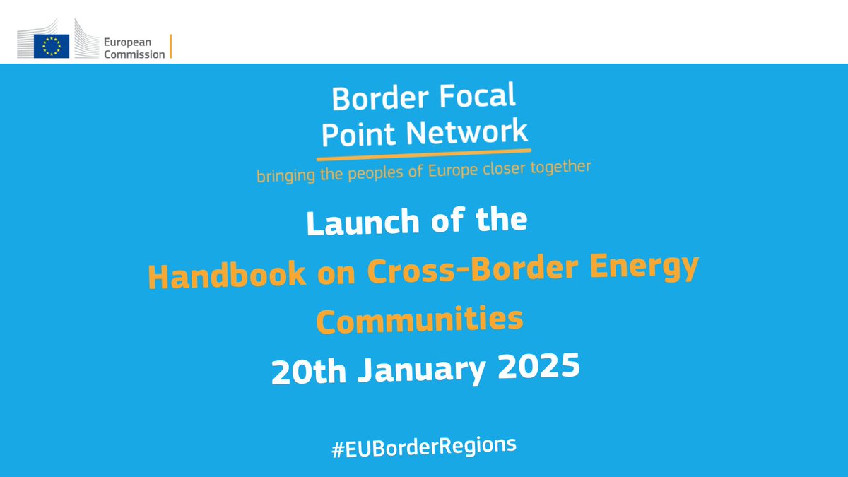 🚀 Join  the launch of the Handbook on Cross-Border Energy Communities!

📅 20 January 2025 | 🕐 13:00–17:30
📍 Brussels 

Register by 12 January 2025! 🔗forms.office.com/pages/response…

#EnergyCommunities #CrossBorderCooperation
