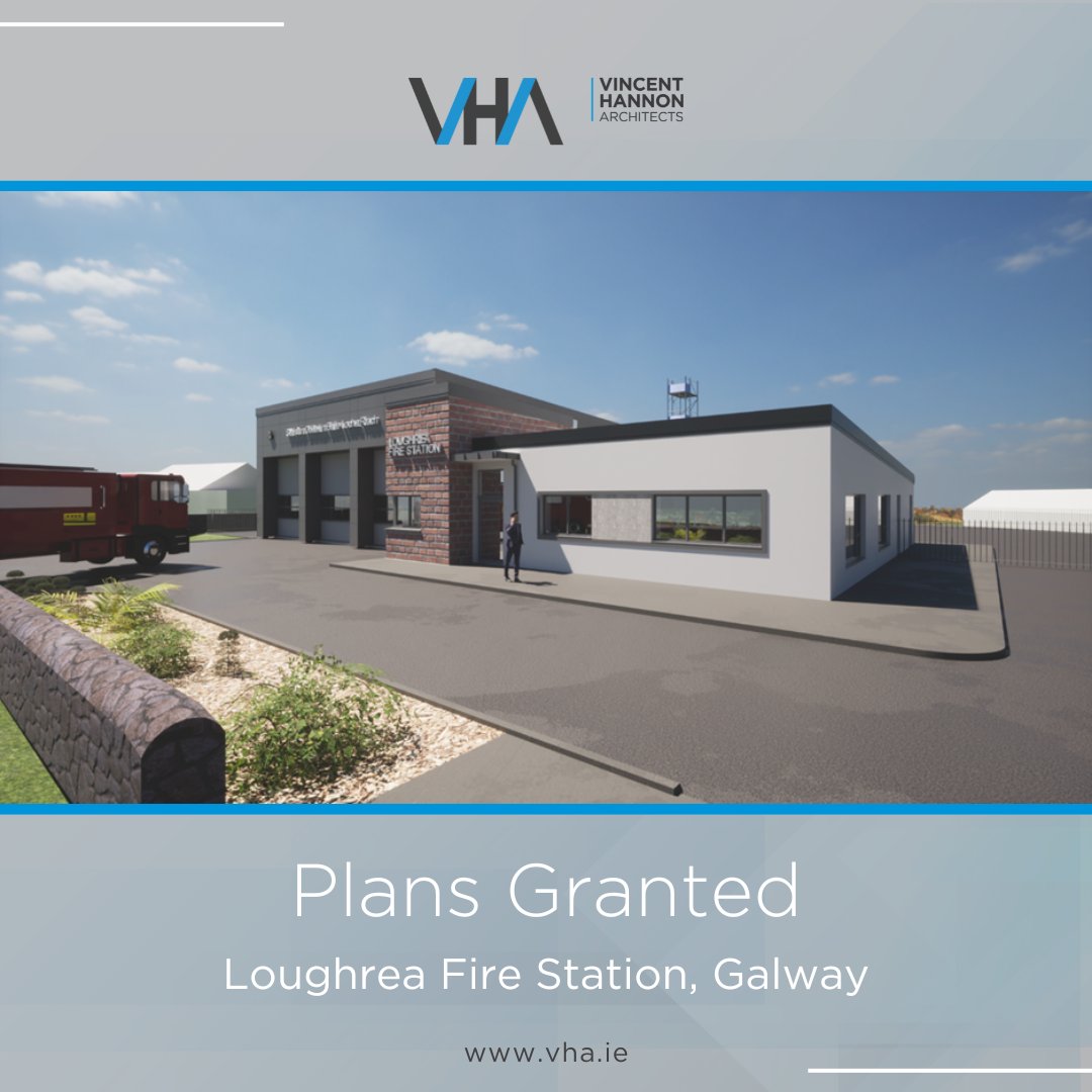 VHArchitects's tweet photo. We are thrilled to share that the Loughrea Fire Station project has successfully received planning permission.  #newproject #galwaynews #architecture #vincenthannonarchitects https://t.co/oCGxkEf2T3