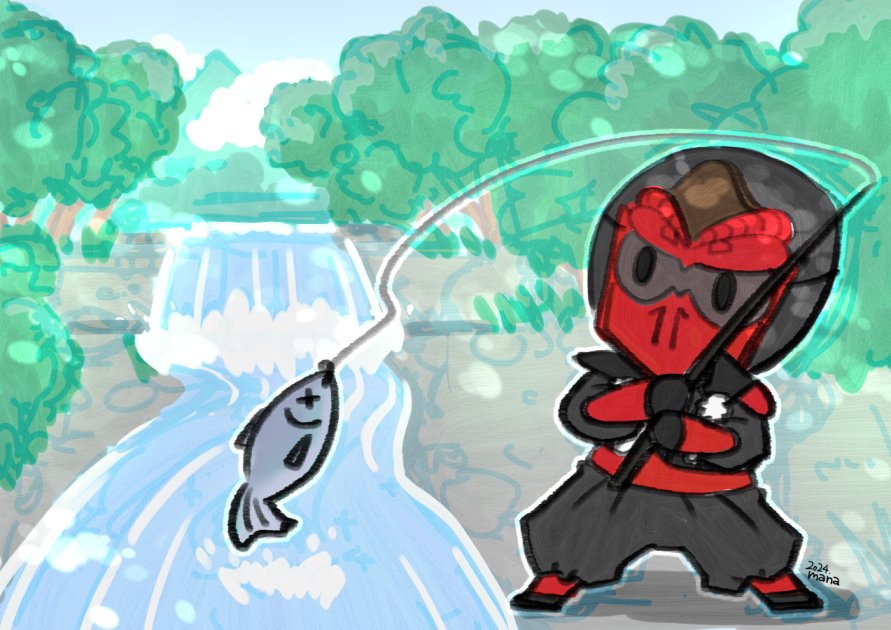 8bitfile's tweet photo. 久しぶりの浮上で失礼いたします。アップし損ねてた個人的に描いたイラスト上げます…今年の夏は暑すぎてこんな爽やかに釣りが出来る気候じゃなかったですね😩　#忍者烈風 https://t.co/MKGZyucDyA