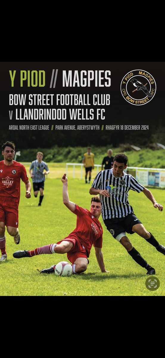 Bow Street FC (@bowstreetfc) on Twitter photo Wednesday night action for the Magpies as we face <a href="/LlandrindodAFC/">Llandrindod Wells FC</a> under the lights at Park Avenue. Come and enjoy a festive drink as the clubhouse will be open as the Magpies aim to remain top of the table. Kick off 8pm
Click the link for programme:
1drv.ms/b/c/135f374bf6โฆ Wednesday night action for the Magpies as we face <a href="/LlandrindodAFC/">Llandrindod Wells FC</a> under the lights at Park Avenue. Come and enjoy a festive drink as the clubhouse will be open as the Magpies aim to remain top of the table. Kick off 8pm
Click the link for programme:
1drv.ms/b/c/135f374bf6โฆ