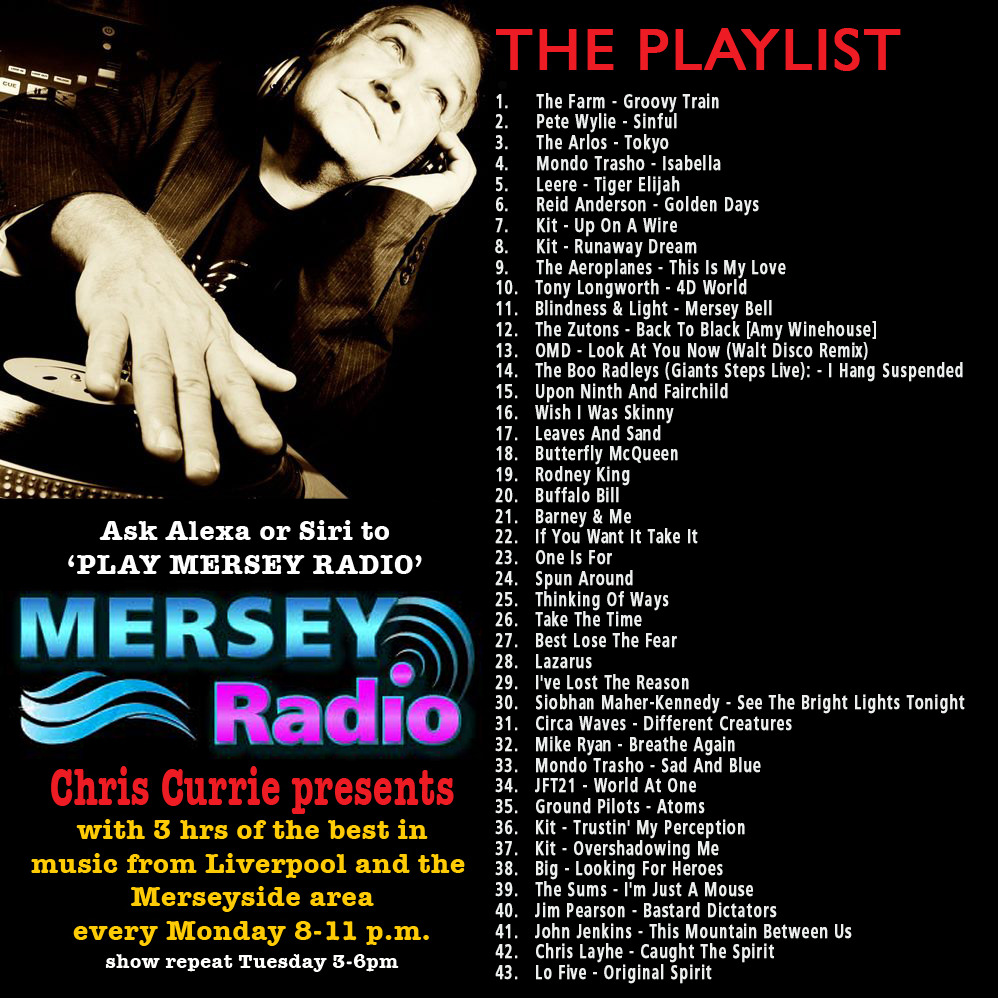 Chris Currie (@currieradioshow) on Twitter photo ON AIR IN FIVE MINUTES:
SHOW REPEAT TODAY 3-6pm on <a href="/MerseyRadio/">Mersey Radio</a>
More Mersey musical medication including a special 'in concert' performance from the Boo Radleys performing their album Giant Steps and Feat. Artists: <a href="/MondoTrasho1/">Mondo Trasho</a>
+ Feat. Album: Picture Postcards, etc by Kit ON AIR IN FIVE MINUTES:
SHOW REPEAT TODAY 3-6pm on <a href="/MerseyRadio/">Mersey Radio</a>
More Mersey musical medication including a special 'in concert' performance from the Boo Radleys performing their album Giant Steps and Feat. Artists: <a href="/MondoTrasho1/">Mondo Trasho</a>
+ Feat. Album: Picture Postcards, etc by Kit