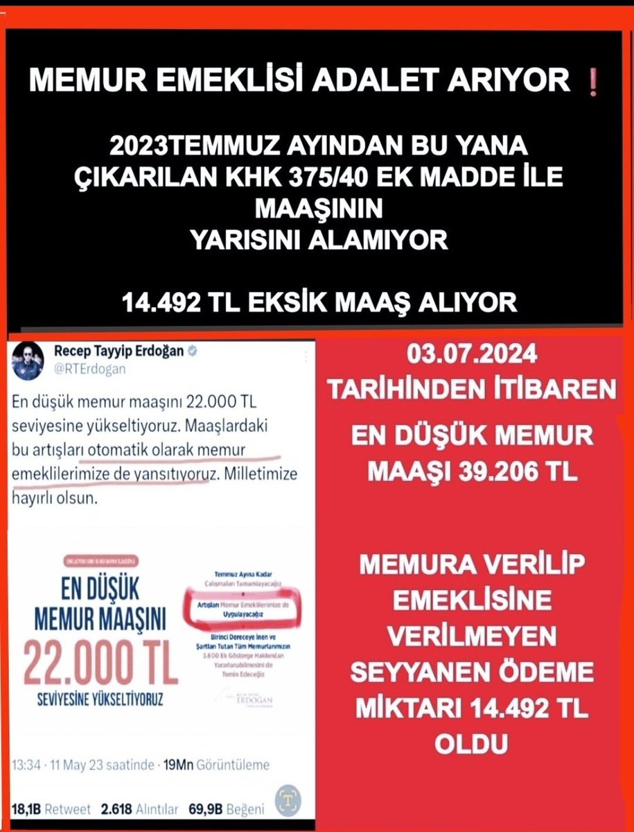 Devletin #EmekliMemur una SEYYANEN YASAL HAKKI 19 aydır ÖDENMİYOR !!! SOMUT olarak NE YAPTINIZ - YAPACAKSINIZ ??????
<a href="/MemurSenKonf/">Memur-Sen</a> <a href="/Kamu_Sen/">Türkiye Kamu-Sen</a>
<a href="/RTErdogan/">Recep Tayyip Erdoğan</a> 
<a href="/memetsimsek/">Mehmet Simsek</a> 
<a href="/MHP_Bilgi/">MHP</a> 
<a href="/tcbestepe/">T.C. Cumhurbaşkanlığı</a> 
<a href="/dbdevletbahceli/">Devlet Bahçeli</a>