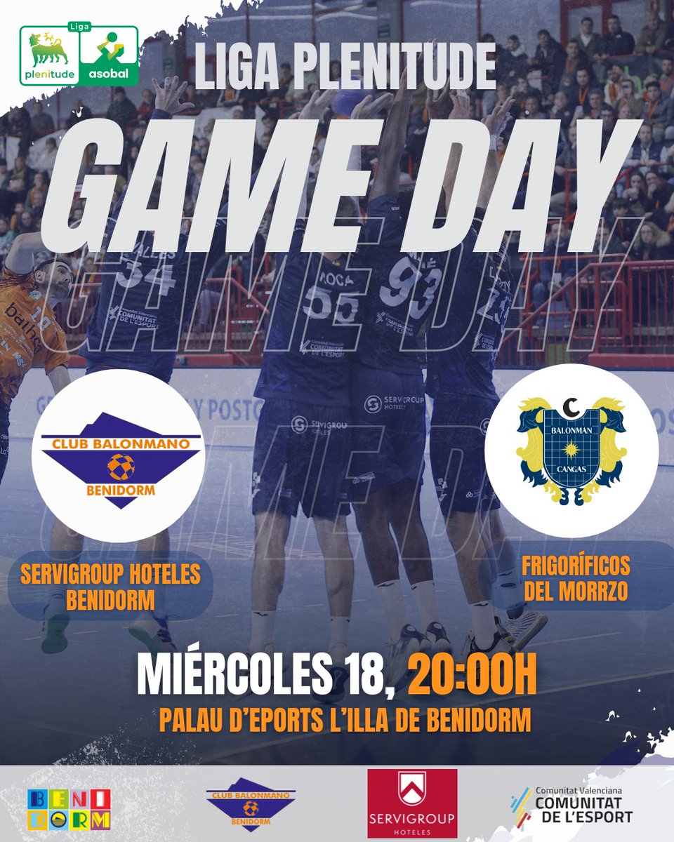 bmbenidorm's tweet photo. 🤾🤾 DÍA DE PARTIDO 🤾🤾
🏆 #LigaPlenitude
📅 #Jornada14
🏟 Palau d'Esports l'Illa de Benidorm
⏰ 20:00h
🆚 @balonmancangas 
📺 @LaLigaPlus 
@BenidormAyto 
@Servigroup 
@comunitatesport 
#SUMAconeldeporte
#ElNostrePoble #ElNostreClub https://t.co/c0ChqP4xtY