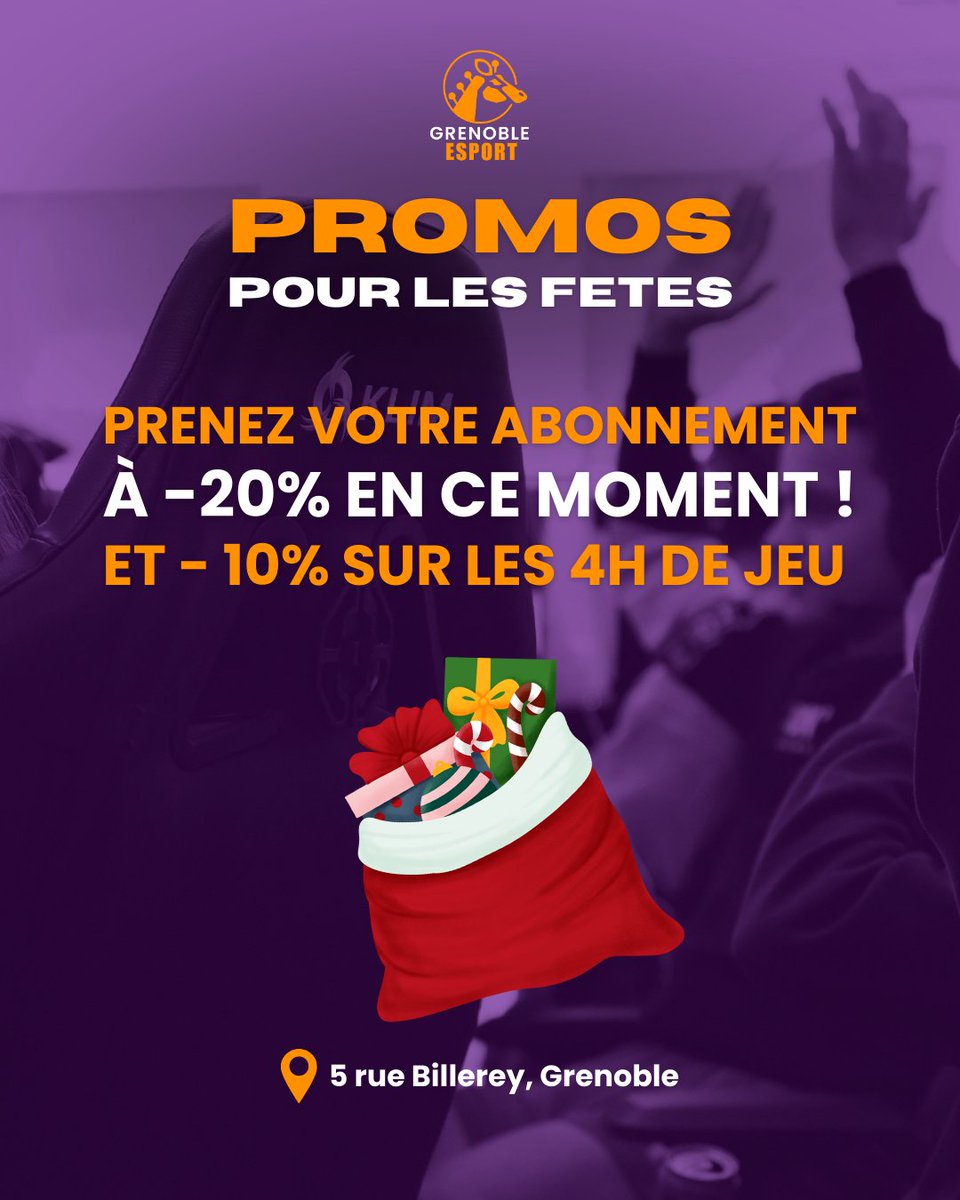 GrenobleEsport's tweet photo. 🎄 Offre de Noël chez Grenoble Esport !
🎁 -20% sur les abonnements mensuels (60h et illimité)
🎁 -10% sur les sessions de 4h de jeu

Profite des fêtes pour t’offrir ou offrir des moments de gaming ! ✨ Offre valable jusqu’au 15 janvier !

#Noël #OffreDeNoël #GrenobleEsport https://t.co/VSitBkUzTI