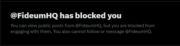 TheLooonyOne's tweet photo. @FideumHQ $FI LOL look who got blocked.

only thing I said to them was "absolutely ridiculous by the team"

then I replied under ETW's post saying something doesn't add up.

they blocked a 33 follower account for that.

i'm an avid believer in fideum. I just want answers.

they're doing something wrong, fix up.