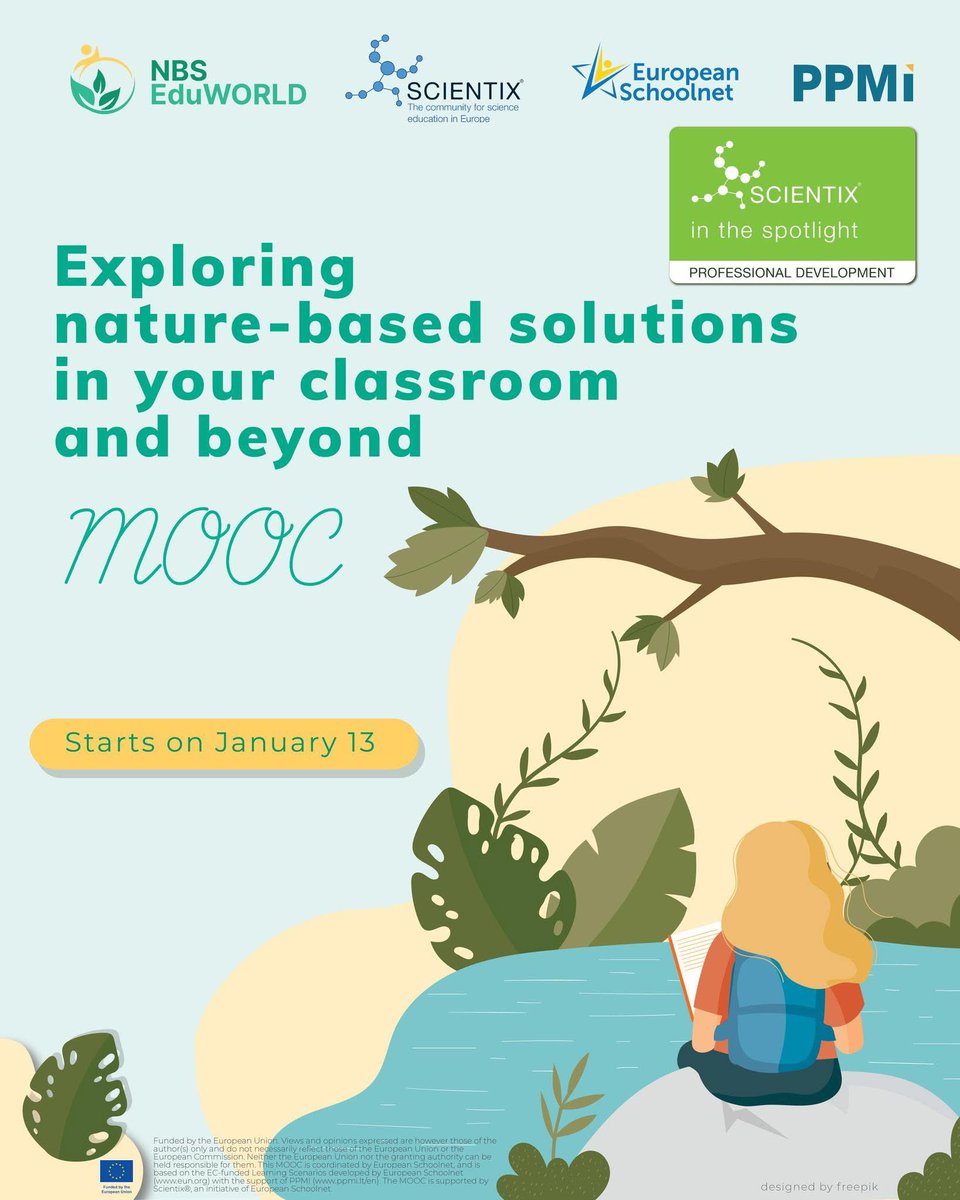 Exposcience's tweet image. How can your classroom have an impact in the fight for a more sustainable future? 
The answer lays in the #NBSEduWORLDMOOC by NBS Eduworld , supported by #Scientix. During 5 weeks you will learn how to implement, engage, and encourage #NBS in your classroom. 
Learn from expert…