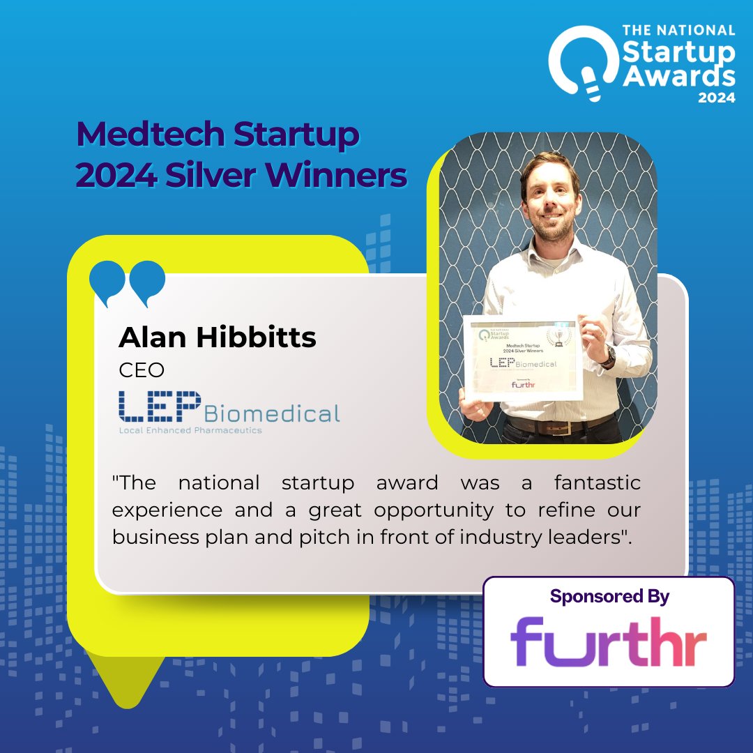 Alan Hibbitts CEO <a href="/LepBiomedical/">LEP Biomedical</a>  feels a deep sense of appreciation and accomplishment following their win in the Medtech Startup 2024 Silver Award, proudly sponsored by <a href="/Furthr_ie/">Furthr</a>  🏆✨
#yourstartupjourney #Startups #SUA2024 #NSA2024 #nationalstartupawards2024