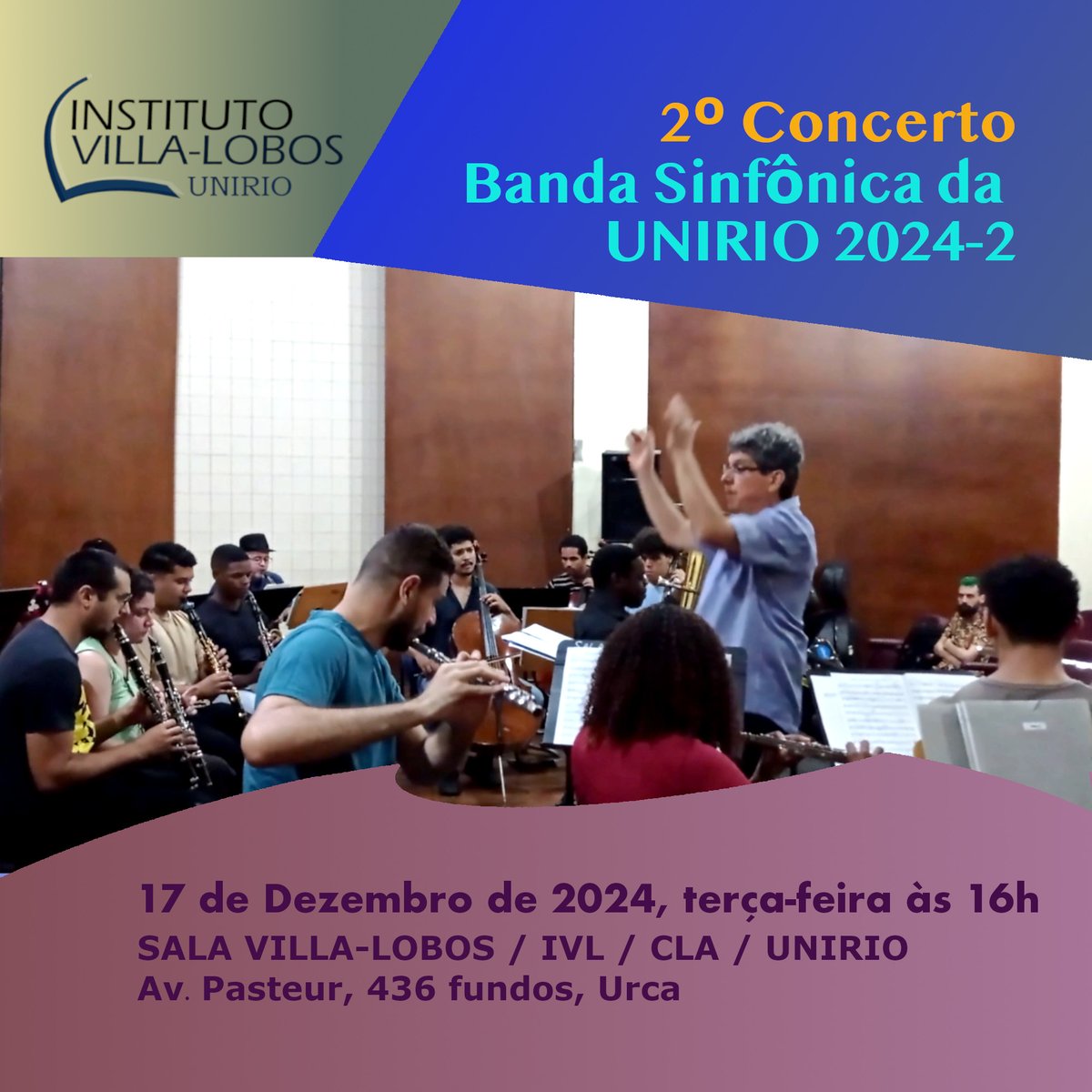 Quem  estiver por perto, venha nos prestigiar hoje 17/12/2024 no 2o Concerto  de 2024-2 da Banda Sinfônica da UNIRIO na Sala Villa-Lobos às 16h! <a href="/musicaunirio/">Instituto VillaLobos</a> <a href="/UNIRIO_Oficial/">UNIRIO</a> <a href="/tvcultura/">TV Cultura</a> #bandasinfonica #unirio