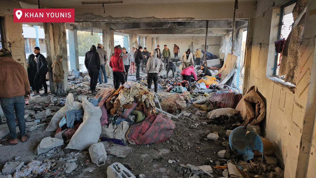 UNRWA's tweet photo. Israeli Forces airstrike hit this UNRWA school-turned-shelter in Khan Younis, southern #Gaza this week.
Hundreds of families were sheltering there at the time.

At least 13 people have reportedly been killed and around 50 injured. Parents lost their children. Children lost their mothers and fathers.

Nowhere is safe in #Gaza. The suffering must end. #CeasefireNow

https://t.co/OZENYAYEXF