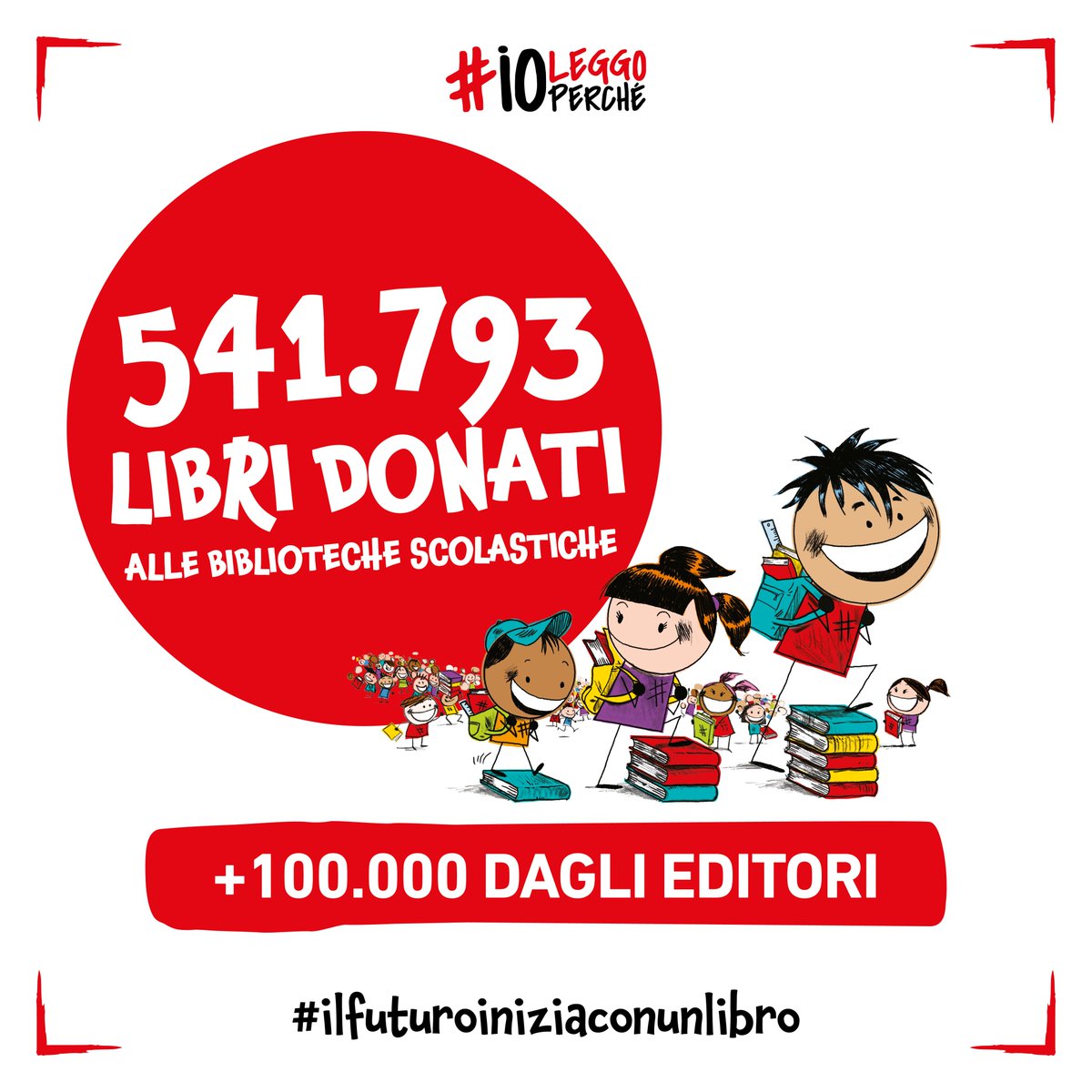 541.793 libri donati alle biblioteche scolastiche di tutta Italia 🤩

Grazie a tutti per questa incredibile avventura!

Ai libri donati dai cittadini si aggiungeranno nei prossimi mesi gli oltre 100.000 da parte degli editori.

541.793 volte grazie ❤️

#IlFuturoIniziaConUnLibro