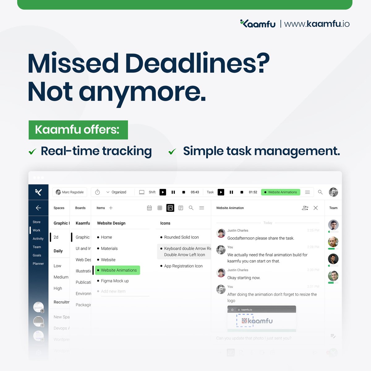 kaamfu's tweet image. Work smarter, not harder. Say goodbye to missed deadlines and chaos—Kaamfu’s here to fix it.  Swipe to see how! 
#WorkplaceSolutions #TaskManagementTools #ProductivitySimplified #TeamCollaboration #WorkflowEfficiency #ProjectManagement #WorkSmartWithKaamfu #TimeTrackingApp