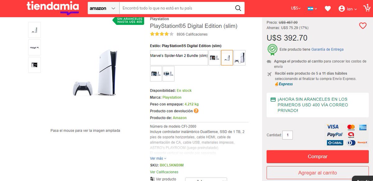 IanFrancov's tweet photo. 🟡NO COMPRES EN MERCADOLIBRE ✈️📦
🧵HILO DE COMO COMPRAR EN AMAZON, TIENDAMIA Y PAGAR DIRECTAMENTE CON DOLARES

🎮Compramos la Playstation 5 y la Nintendo switch❗️

📜Paso a paso:
🔴TiendaMia: Pago a través de PAYPAL 
N°1: Elegimos la PlayStation 5 (dejo links al final)
y dejamos los precios en dólares para ver bien el costo real.