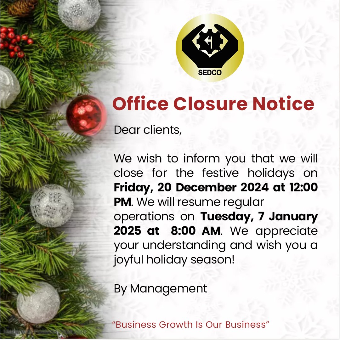 Festive Break Closure Notice