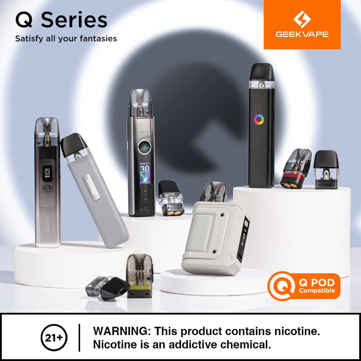 GeekvapeTech's tweet photo. Geekvape family of Q Series Devices there's something for everyone!! ✨ Which device would you choose? #Geekvp #Geekvape #Qpod #VapeFamily #wenaxq #WenaxQ #qpod #geekvapetch #wenaxqpro #SonderQ2 #heroq #sonderq https://t.co/z4TwW1fmB8