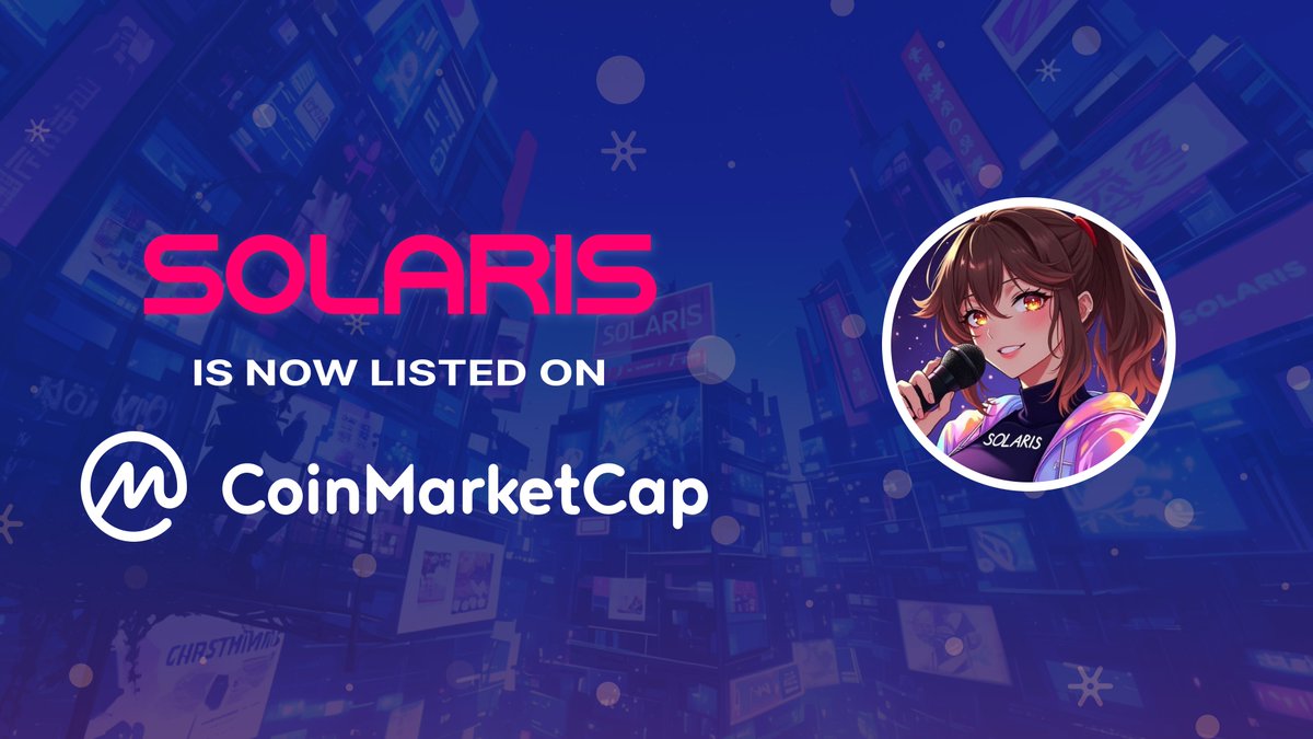 [Solaris_Assistant]

We're thrilled to announce $SOLARIS is now listed on <a href="/CoinMarketCap/">CoinMarketCap</a>!

👉 Check out our page to learn more about the platform and show some ❤️ for our favorite AI Influencer by voting for us!

coinmarketcap.com/currencies/sol…

🔥 Up Next:
–– AI Hub v2 Mainnet
–– Solana