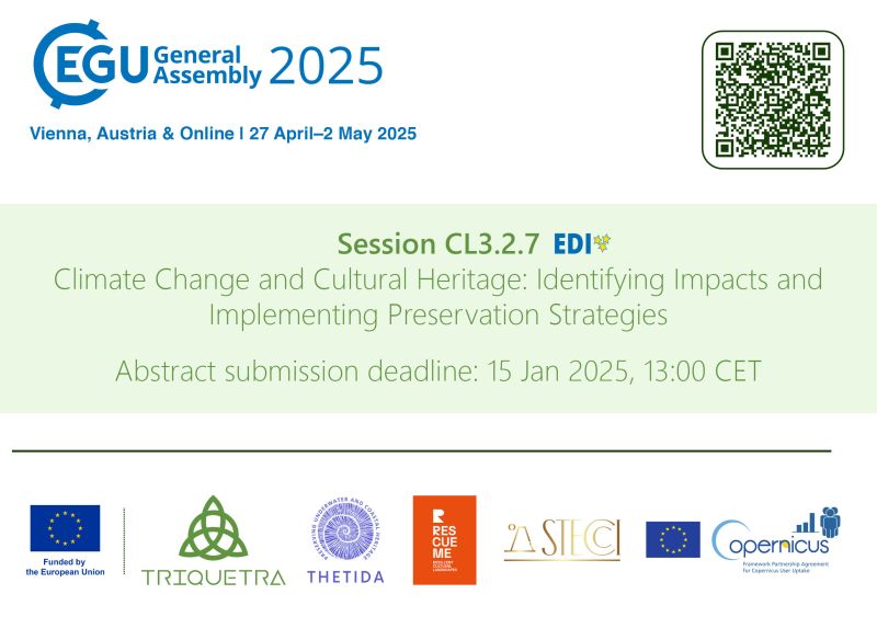 🚨Kind Reminder: Call for Abstracts - EGU25  

🌿Session CL3.2.7 Climate Change and Cultural Heritage: Identifying Impacts and Implementing Preservation Strategies

⬇️ Submit here: bit.ly/3OabTSG

<a href="/Thetida_project/">THETIDA</a> Stecci RescueME <a href="/ISPRA_Press/">ISPRA - Ist. Sup. Protezione e Ricerca Ambientale</a>