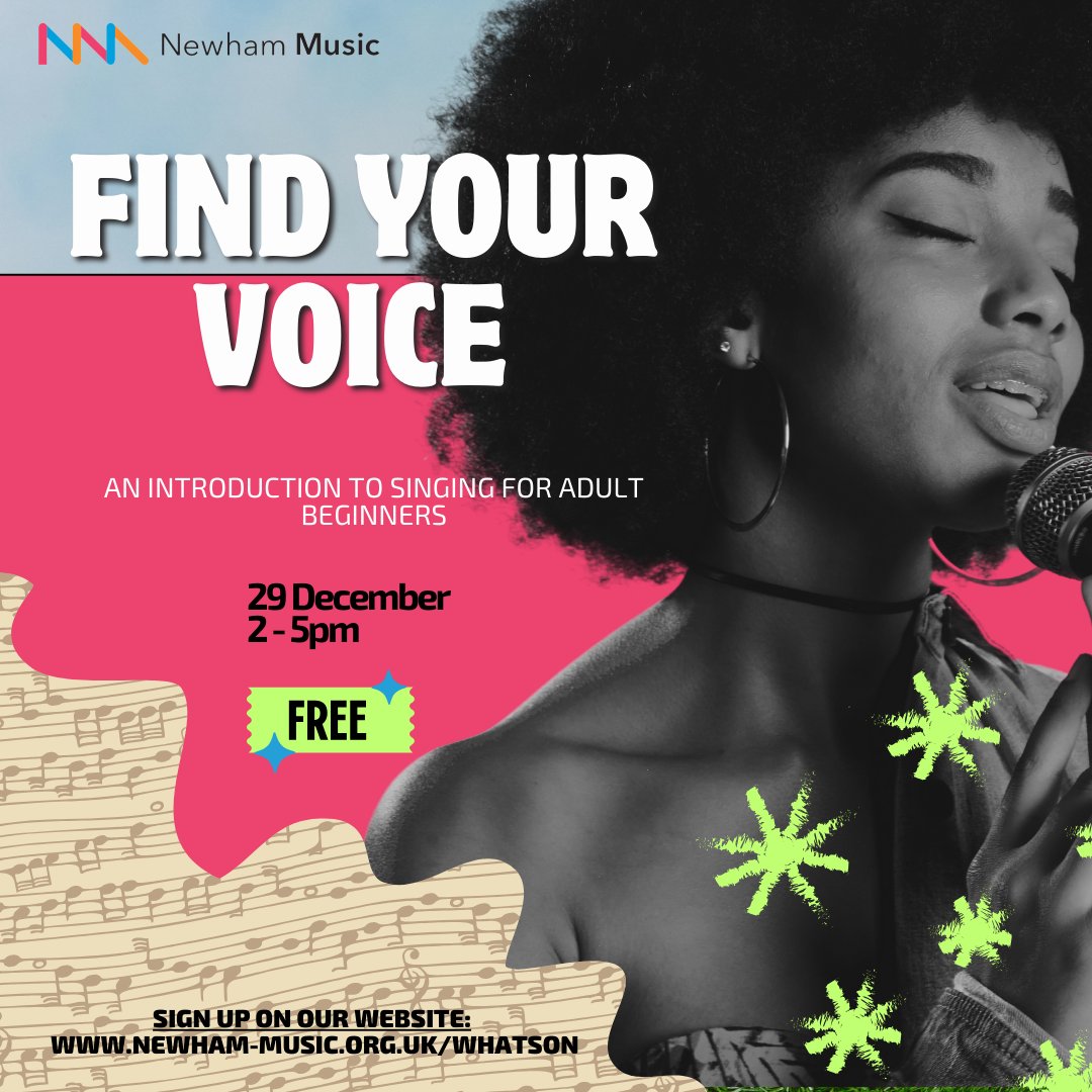 🎶 Love to sing? Find Your Voice! 🎤

Join Newham Music’s FREE singing workshop to explore breathing, relaxation &amp; vocal skills. No experience? No problem! Just bring yourself &amp; enjoy the joy of singing.
