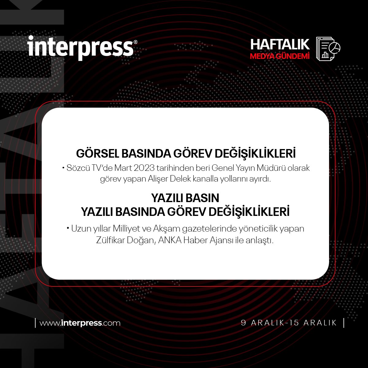 Interpress1940's tweet photo. Medyanın tüm gündemi Interpress’te. 📺 📰 📻📱💻

🗓️ 9-15 Aralık 2024

#Interpress #TürkiyeninHafızası