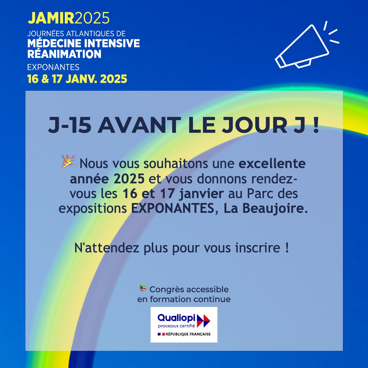 JAMIR (@jamir_nantes) on Twitter photo 🎉 Bonne année 2025 !
👉J-15 AVANT LES JAMIR 2025 !
📌 S'inscrire : jamir.fr/inscription/
🗓️ Programme : jamir.fr/programme/
📚 polyvalence.org #QUALIOPI
#jamirnantes #jamir2025 #medecineintensive #reanimation
@JBLascarrou <a href="/dremcanet/">Emmanuel Canet</a> <a href="/EmergencePco/">EMERGENCE PCO</a> 🎉 Bonne année 2025 !
👉J-15 AVANT LES JAMIR 2025 !
📌 S'inscrire : jamir.fr/inscription/
🗓️ Programme : jamir.fr/programme/
📚 polyvalence.org #QUALIOPI
#jamirnantes #jamir2025 #medecineintensive #reanimation
@JBLascarrou <a href="/dremcanet/">Emmanuel Canet</a> <a href="/EmergencePco/">EMERGENCE PCO</a>