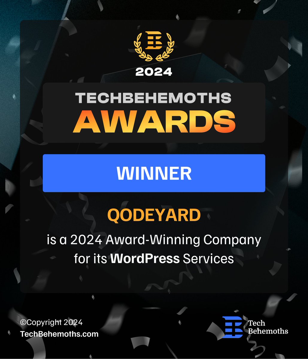QodeYard's tweet photo. Delighted to announce that QODEYARD is the 2024 Award-winning company in India for Custom Software Development, Web Development and WordPress services 🏆 
https://t.co/Cvm5lIgbAF https://t.co/yOdlgTZomn