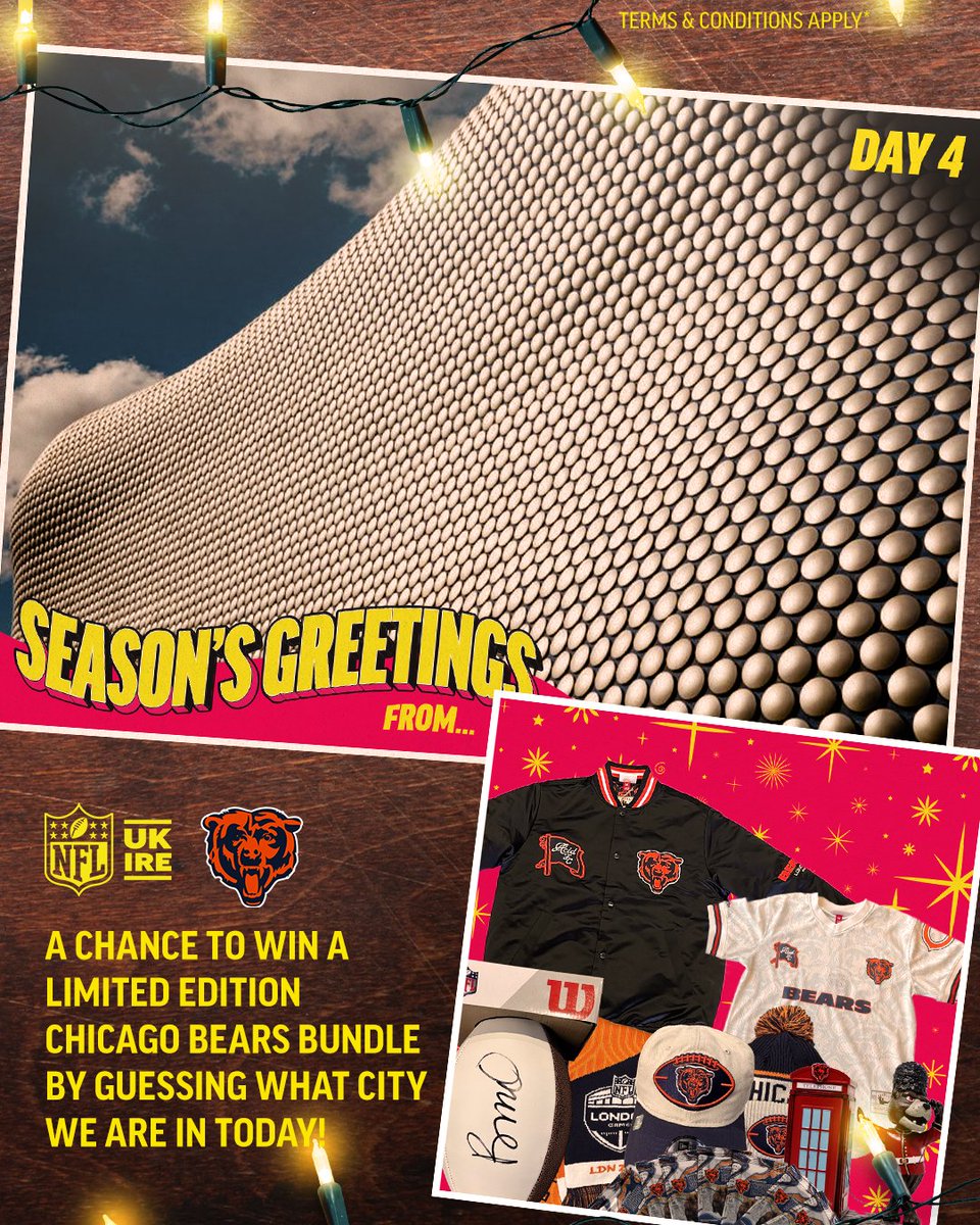 NFL UK & Ireland (@nflukire) on Twitter photo 🎄 Find The Joy Day 4 🎁
A chance to win a limited edition Chicago Bears bundle!
Including an autographed Rome Odunze Football, and Acid FC jacket.
To enter:
Make sure you’re following <a href="/NFLUKIRE/">NFL UK & Ireland</a> and <a href="/ChicagoBears/">Chicago Bears</a>
Guess what city we’re in by commenting below. 🎄 Find The Joy Day 4 🎁
A chance to win a limited edition Chicago Bears bundle!
Including an autographed Rome Odunze Football, and Acid FC jacket.
To enter:
Make sure you’re following <a href="/NFLUKIRE/">NFL UK & Ireland</a> and <a href="/ChicagoBears/">Chicago Bears</a>
Guess what city we’re in by commenting below.