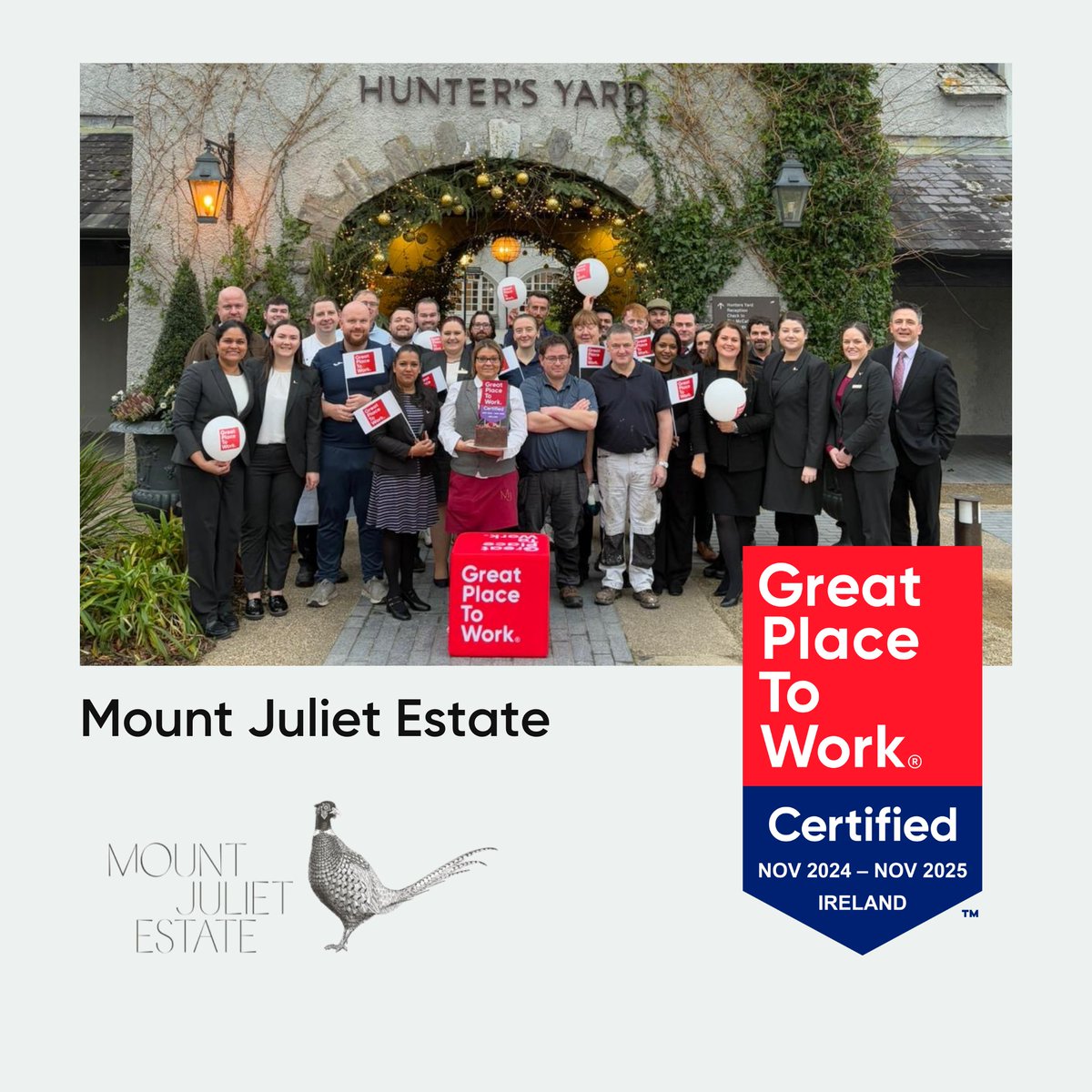 GPTW_Ireland's tweet photo. CERTIFICATION 🏅| Congratulations to @MountJuliet for being Certified as a #GreatPlaceToWork again! This achievement is a testament to their dedication, hard work, and commitment to excellence. 🎉

Check out their Great culture 👉 https://t.co/qAVOIVzaLU https://t.co/HY8bYZBcg4