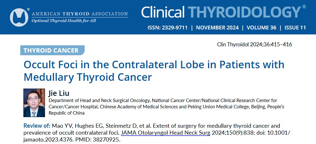 clinicalthyroid's tweet photo. Dr. Jie Liu summarizes new paper in @JAMAOto analyzing the occurrence of occult contralateral #MTC and what it indicates about the extent of #thyroidectomy needed. 

https://t.co/Shfi9zWPWR

#medtwitter #endotwiter #thyroidcancer @ThyCaInc @AmThyroidAssn #medullaryThyroidCancer https://t.co/ebML14EbS1
