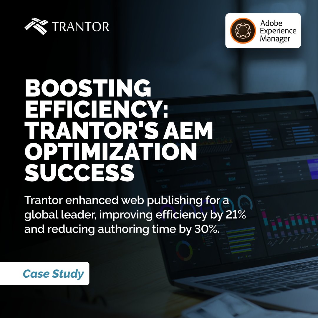 TrantorInc's tweet image. Transform your digital operations with Trantor's AEM expertise. Discover how we helped a global media giant boost operational efficiency by 21% & slash authoring time by 30%. Read Case Study - trantorinc.com/case-study/enh…
#AEM #CaseStudy #DigitalTransformation #WebPublishing #Trantor