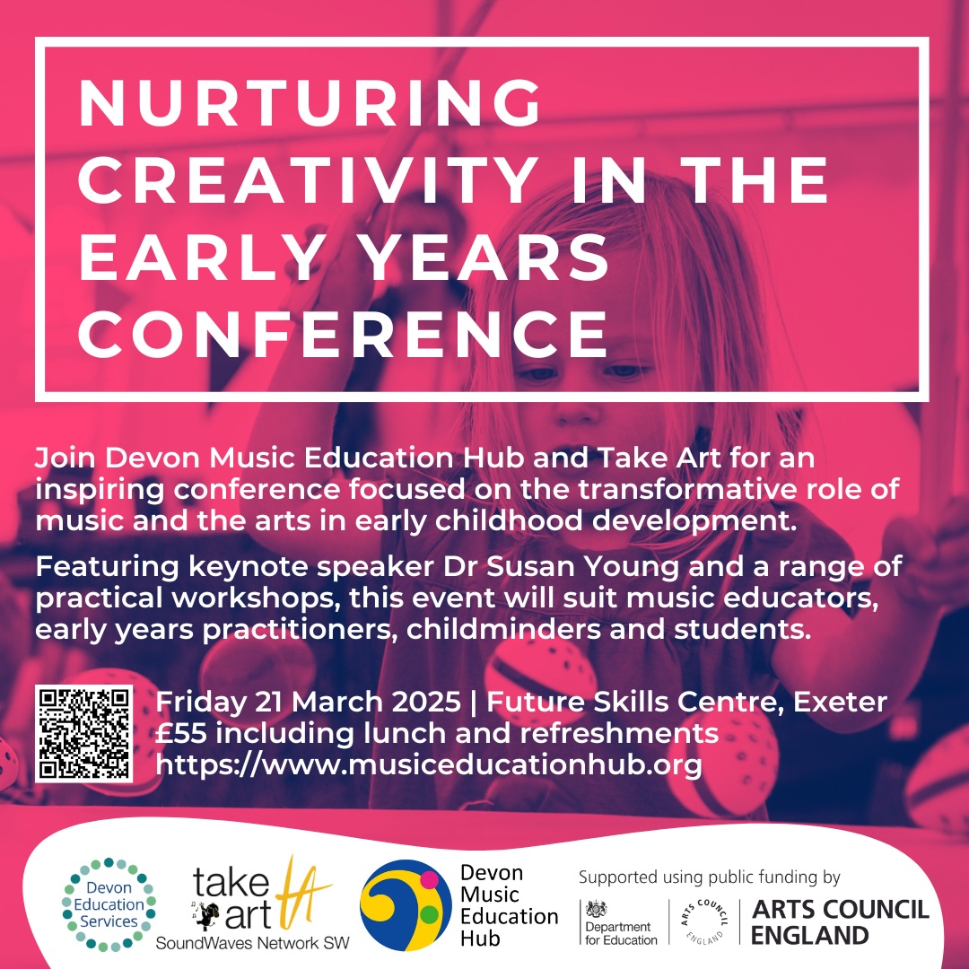 Join Devon Music Education Hub &amp; Take Art for a conference focused on the transformative role of music and the arts in early childhood development. Tickets are now live, find out more here: bit.ly/3ZYb5a0 or visit the Take Art website.