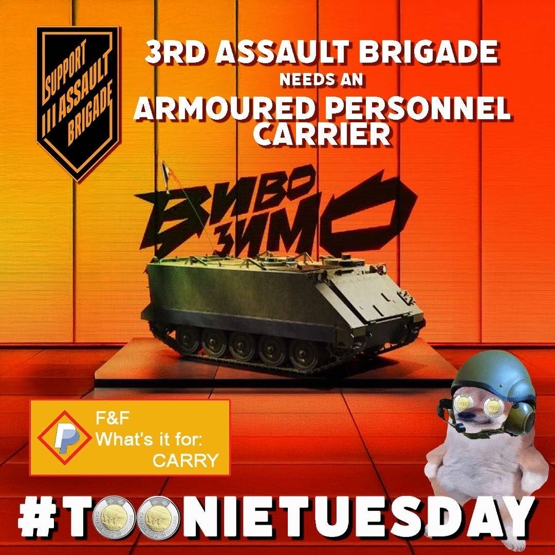 toonie_tuesday's tweet image. It’s Toonie Tuesday!

Today we are helping the 3rd Assault Brigade @ab3support as they raise funds for an Armored Personnel Carrier to safely transport defenders!

Donate €2 £2 $2 📬 screenshot in replies &amp;amp; repost 

PP: yanabryzhata01@gmail.com

send.monobank.ua/jar/9K7Y3LFYZK

Special…