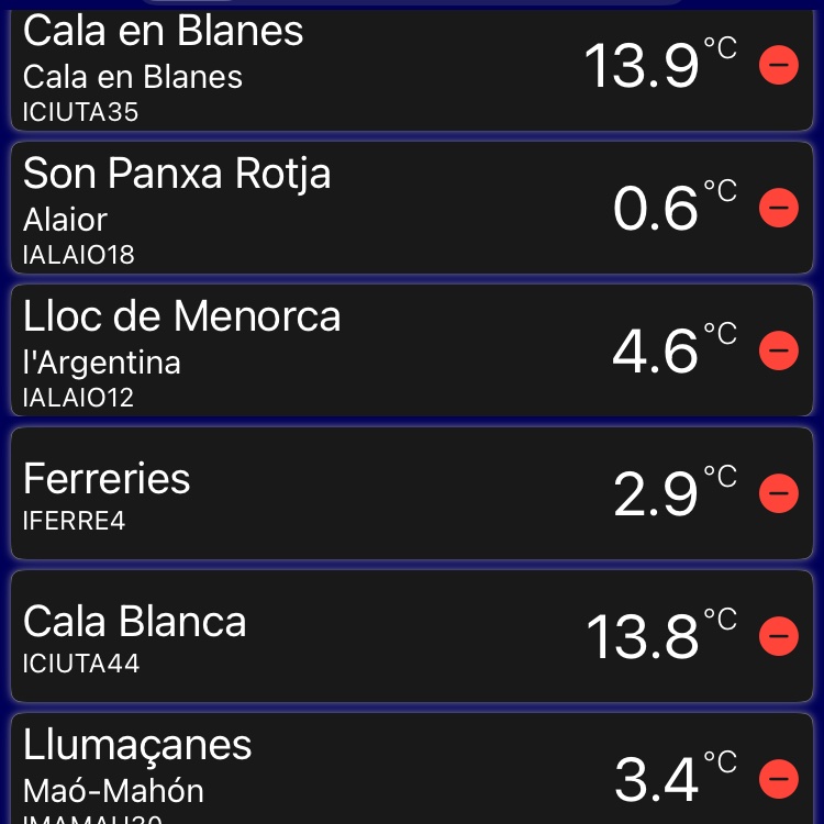 Primers  0 ºC 🌡️ ❄️ d´aquet hivern a n´es Plans de Lo
Bona diferència de temperatura amb sa zona de Ponent.
<a href="/TempsIB3/">El temps IB3</a> <a href="/DaniCapo_Meteo/">Dani Capó</a> <a href="/MiquelSalamanca/">Miquel Salamanca</a> <a href="/meteodelesilles/">METEO DE LES ILLES</a> <a href="/balearicsmeteo/">MeteoDadesBalears</a> <a href="/rbmeteonews/">El Racó Balear de la Meteorologia</a> <a href="/menorcaaldia/">menorcaaldia</a> <a href="/aquilatierratve/">Aquí la Tierra</a> <a href="/Meteodemallorca/">Balearsmeteo</a>