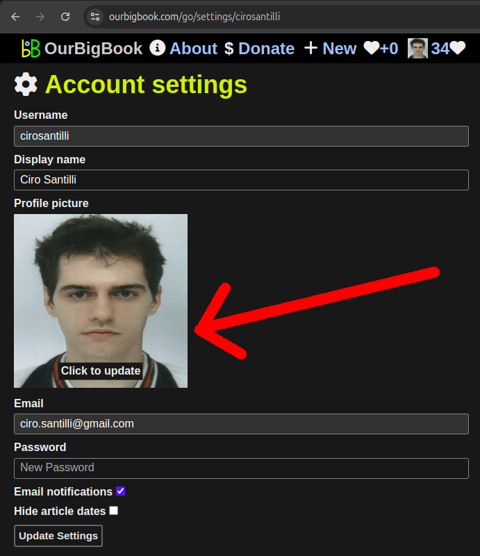OurBigBook's tweet photo. https://t.co/elH7citN4E You can now update your profile picture on OurBigBook Web by uploading an image from your computer to the website. Previously, we only supported linking to an external image URL. https://t.co/dgxO1dlpt7