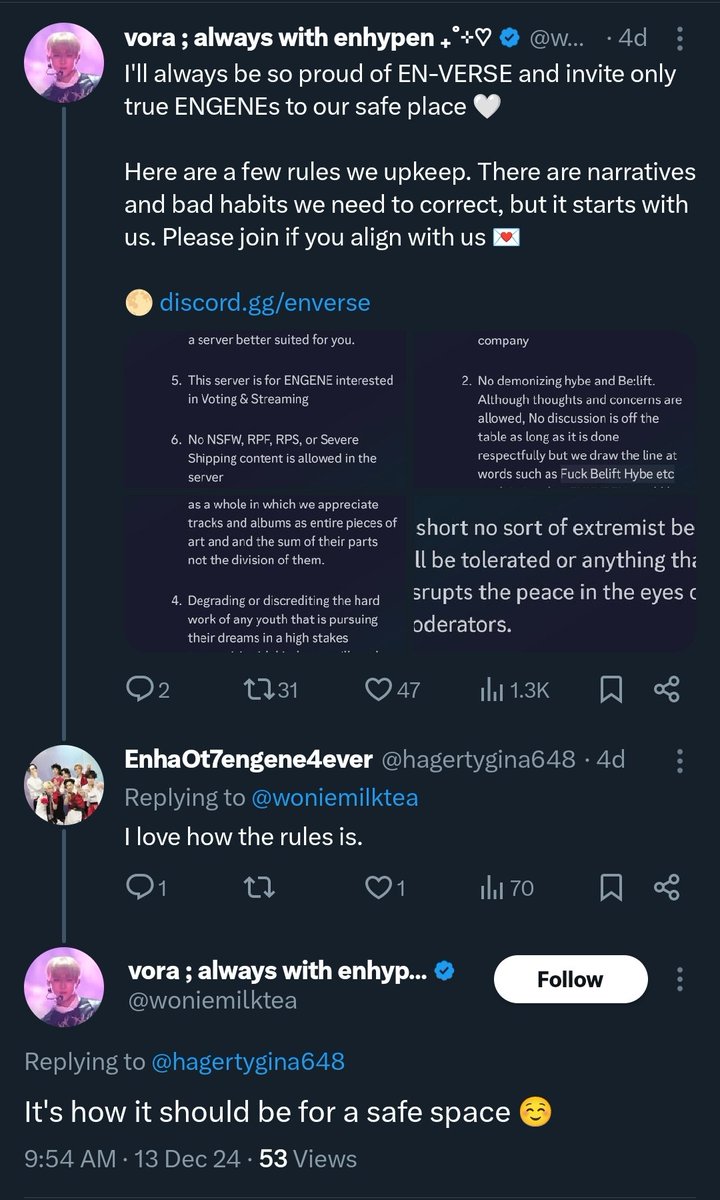 haetsal_kmsn's tweet photo. Safe place for real engenes? This space is  for delusional, apathetic and unscrupulous fans who don't care how the members are treated poorly by beliftlab. No wonder I have those accounts who replied and reposted these commandments from "vora the great" blocked even before this. https://t.co/zRZv1NF8I4